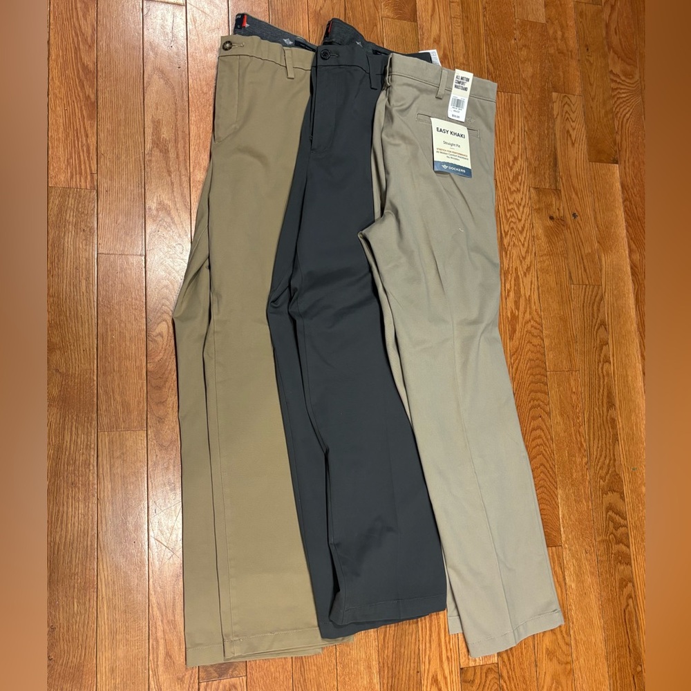 Lot of 3 one NWT Dockers Men's Chinos 40x32 -Khaki, Tan, Gray